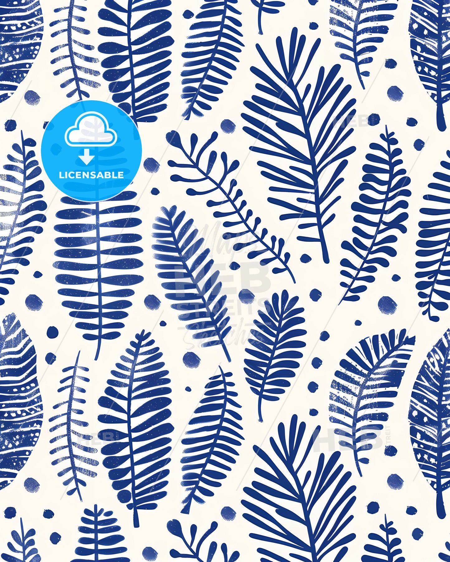 Hand-Painted Vibrant Leaves Seamless Pattern Blue