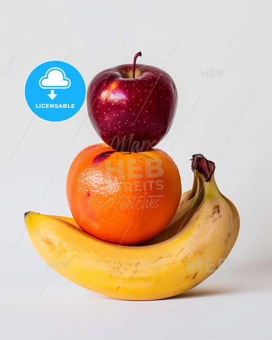 Vibrant Still Life Painting: Hand-Painted Apple and Banana on White Canvas