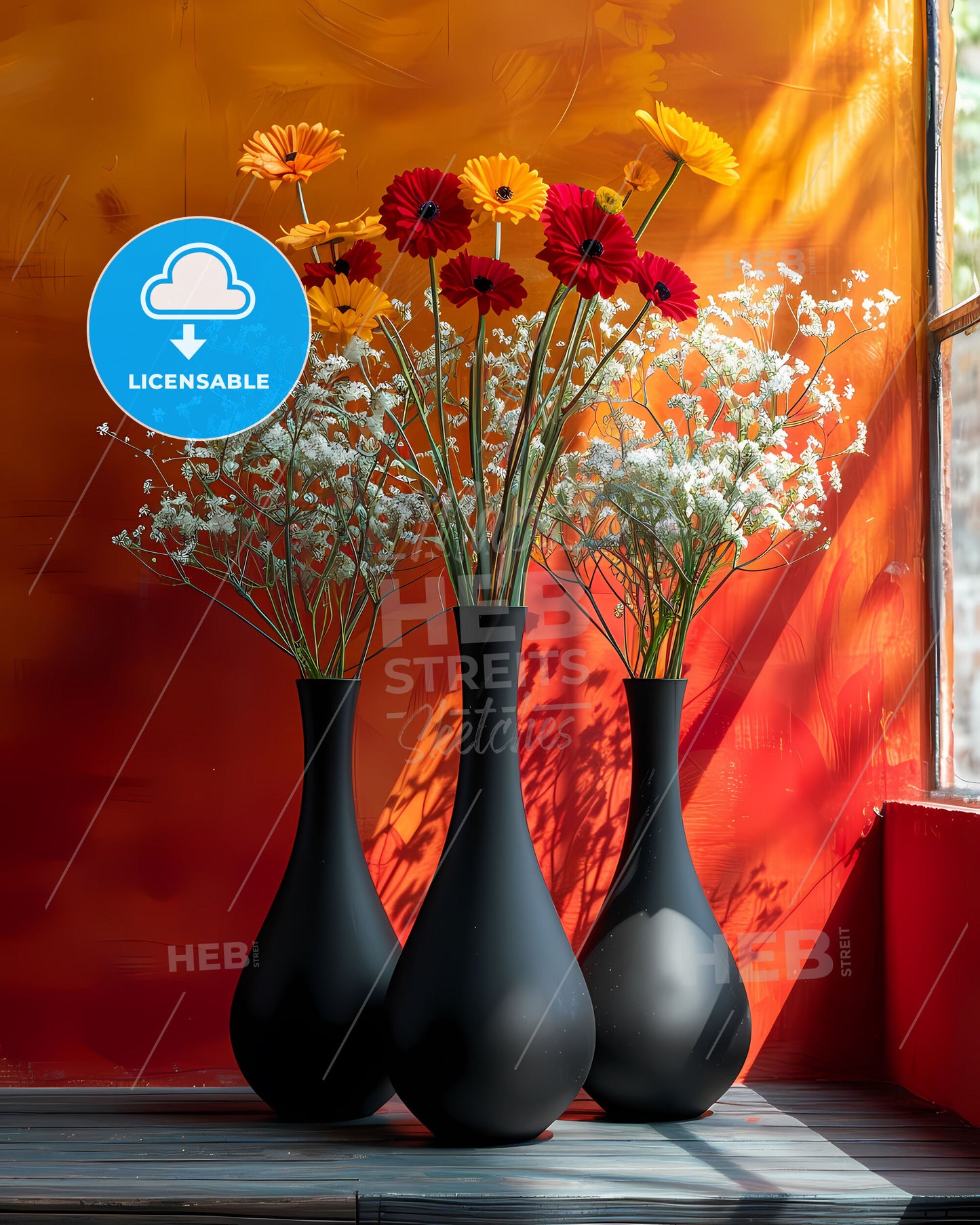 Vibrant Still Life Painting: Triadic Color Scheme, Cantilever Composition, Floral Bouquets in Vases