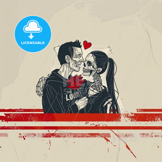 A Man And Woman With Skeleton Face To Face