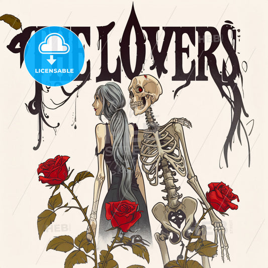 A Woman And A Skeleton With Roses