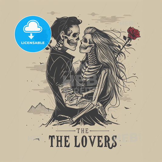 A Skeleton Couple Holding Roses