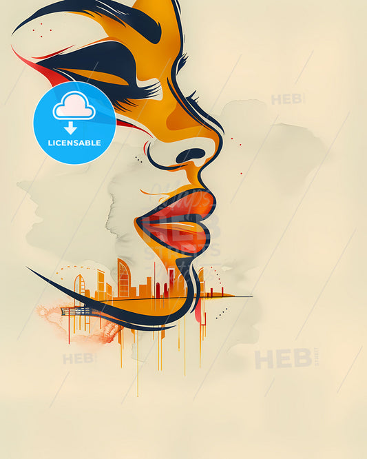 Colorful Travel Poster: Alphabet Art Portrait of a Modern Woman - Vivid & Simplistic Shapes in Vibrant Painting