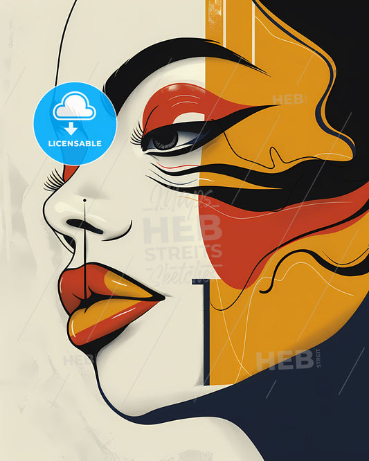 Travel poster: Alphabet drawing of womans face, modern, vibrant colors, simplistic shapes, focus on art aspect - a captivating masterpiece!