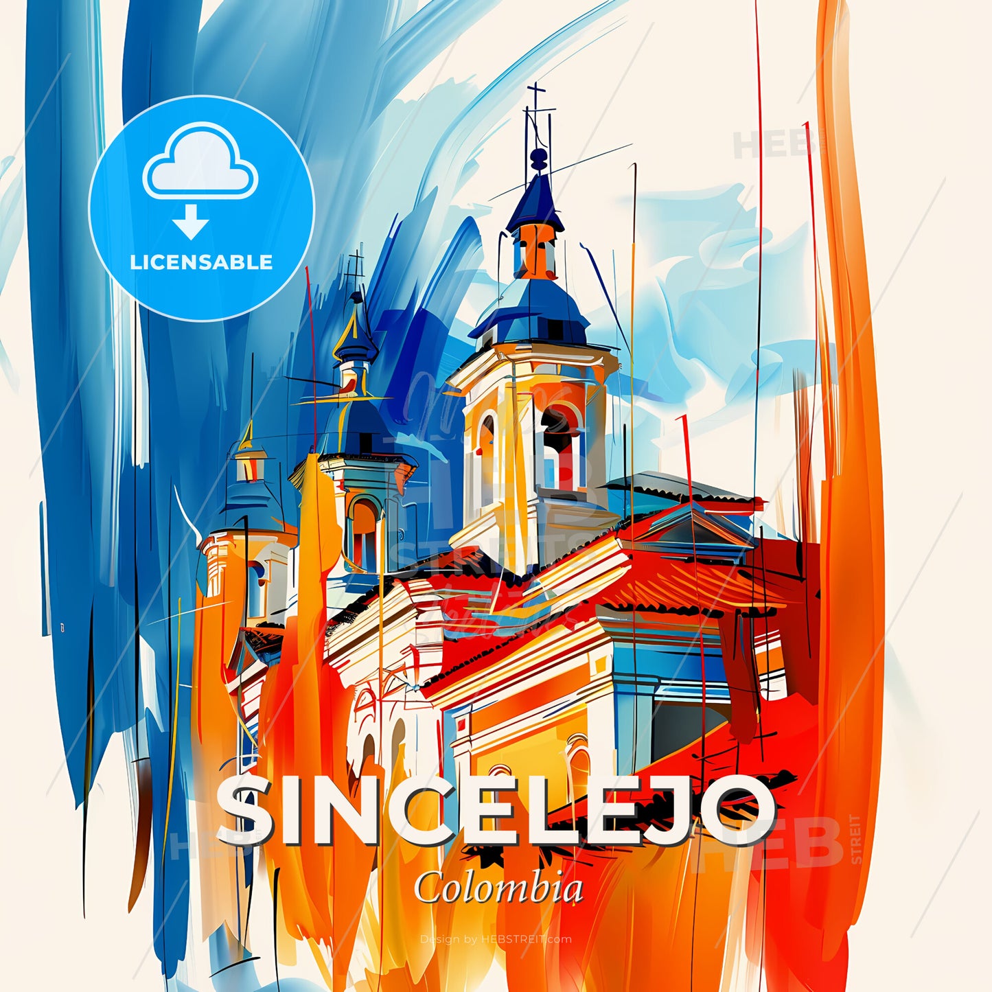 Vibrant Sincelejo, Colombia - A Painting Of A Building - Square format print template