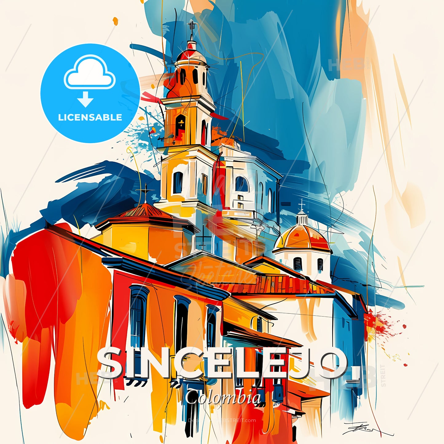 Vibrant Sincelejo, Colombia - A Painting Of A Building - Square format print template