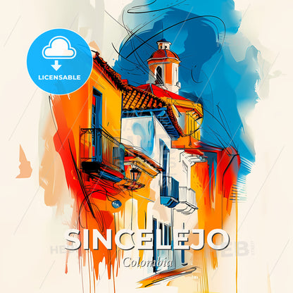 Vibrant Sincelejo, Colombia - A Painting Of A Building - Square format print template