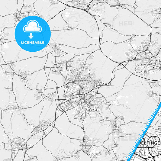 Sindelfingen, Germany light map with streetnames, citynames and districts