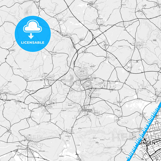 Singen (Hohentwiel), Germany light map with streetnames, citynames and districts