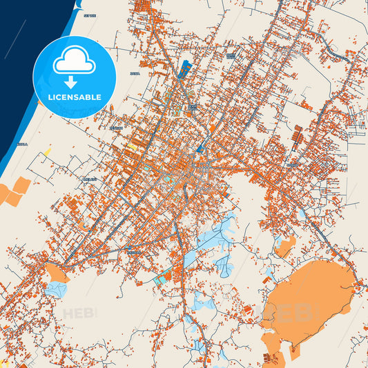 Colorful Singkawang Street Map with Labels and Buildings