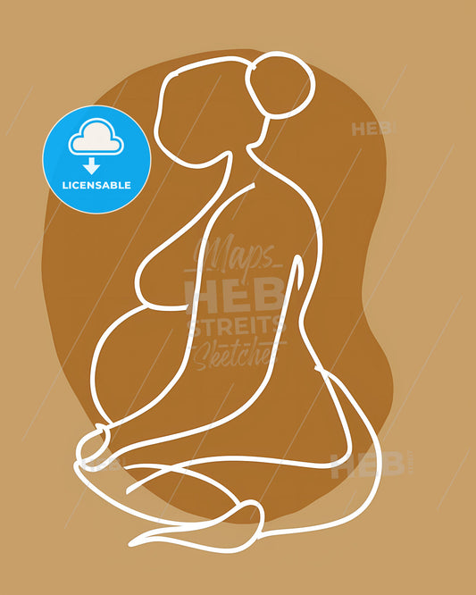 Pregnant Woman in Striking Artistic Single Line Drawing - Vibrant Painting Showcasing Female Beauty and Maternity