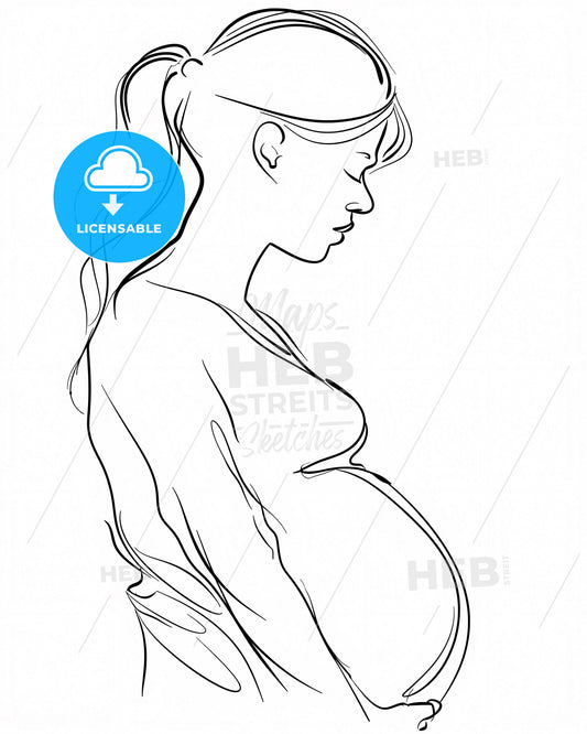 Fluid artwork portrays the essence of a vibrant, pregnant woman in a captivating single-line continuous drawing