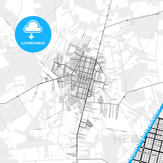 Sinop, Brazil light map with streetnames, citynames and districts