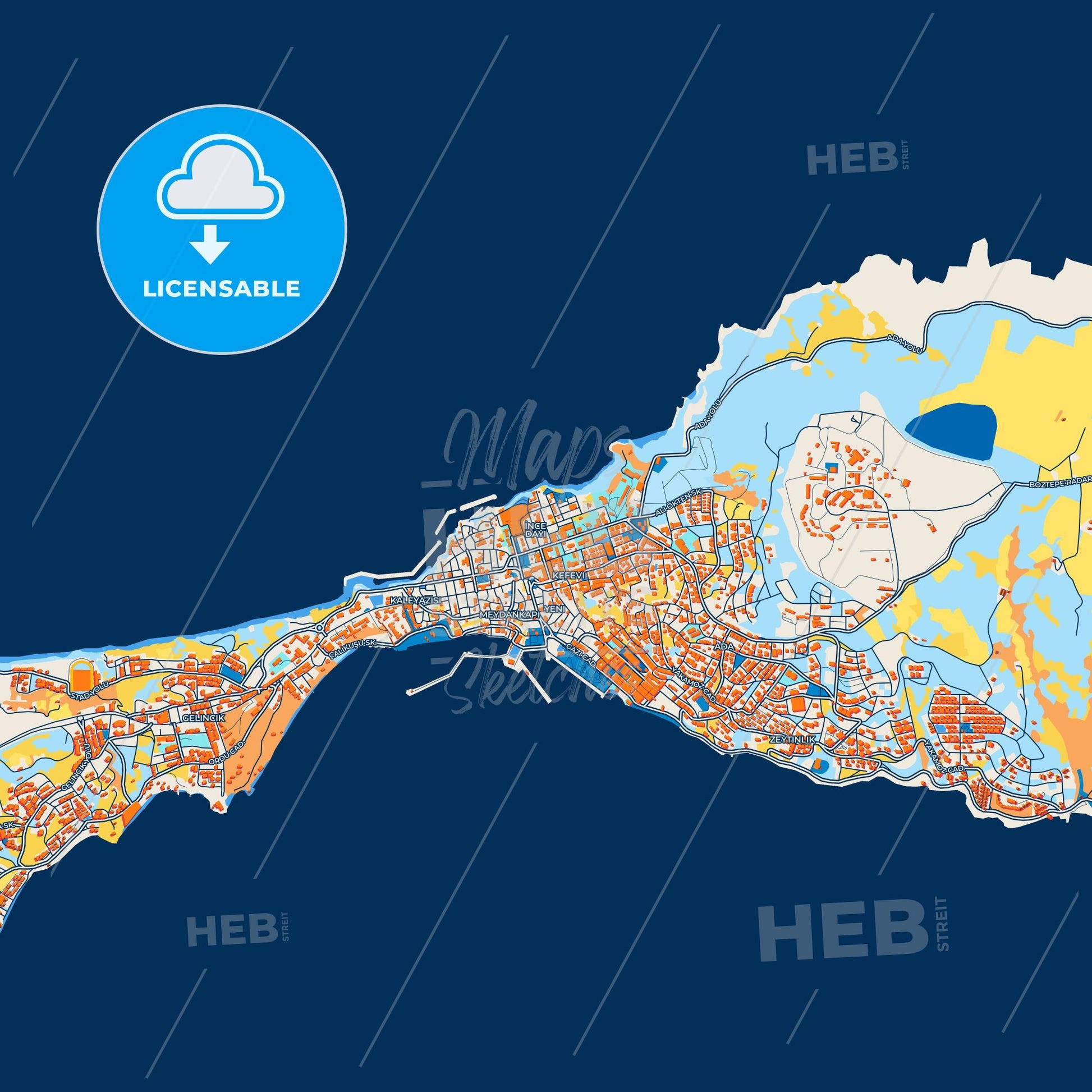 Colorful Sinop Street Map with Labels and Buildings