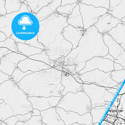 Sinsheim, Germany light map with streetnames, citynames and districts