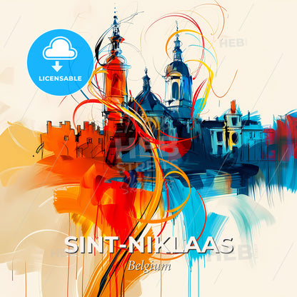 Vibrant Sint-Niklaas , Belgium - A Painting Of A Building With Colorful Swirls - Square format print template