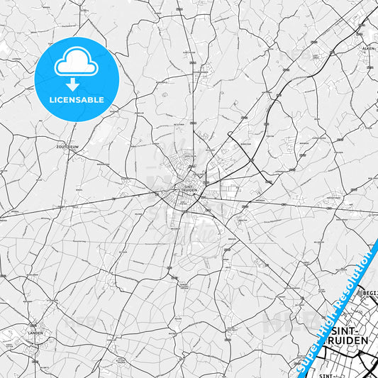 Sint-Truiden, Belgium light map with streetnames, citynames and districts