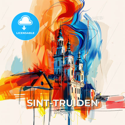 Vibrant Sint-Truiden , Belgium - A Painting Of A Building With A Colorful Smoke - Square format print template