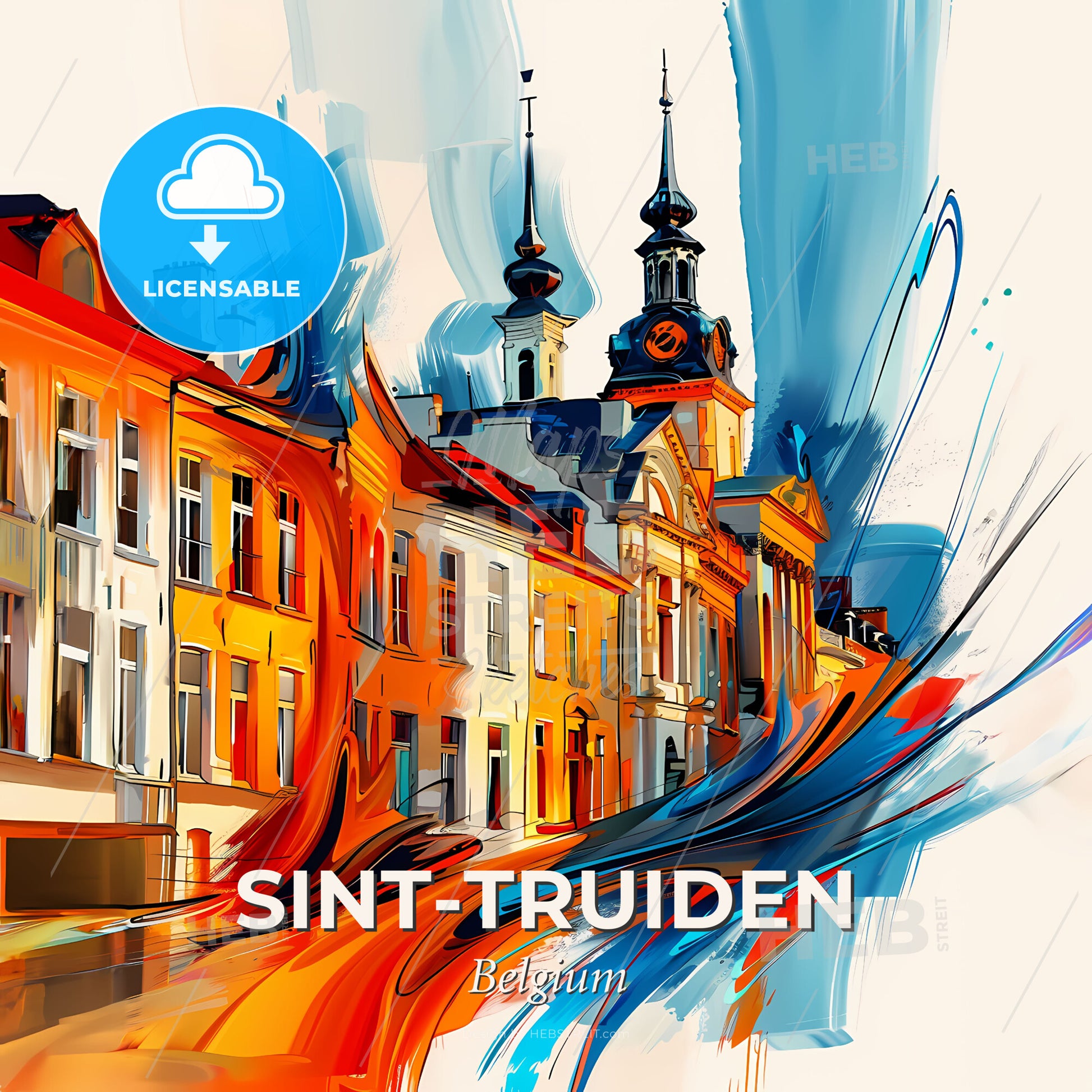 Vibrant Sint-Truiden , Belgium - A Colorful Painting Of Buildings - Square format print template
