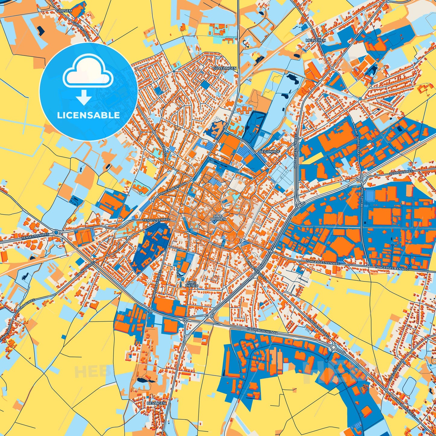 Colorful Sint-Truiden Street Map with Labels and Buildings