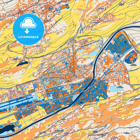 Colorful Sion Street Map with Labels and Buildings