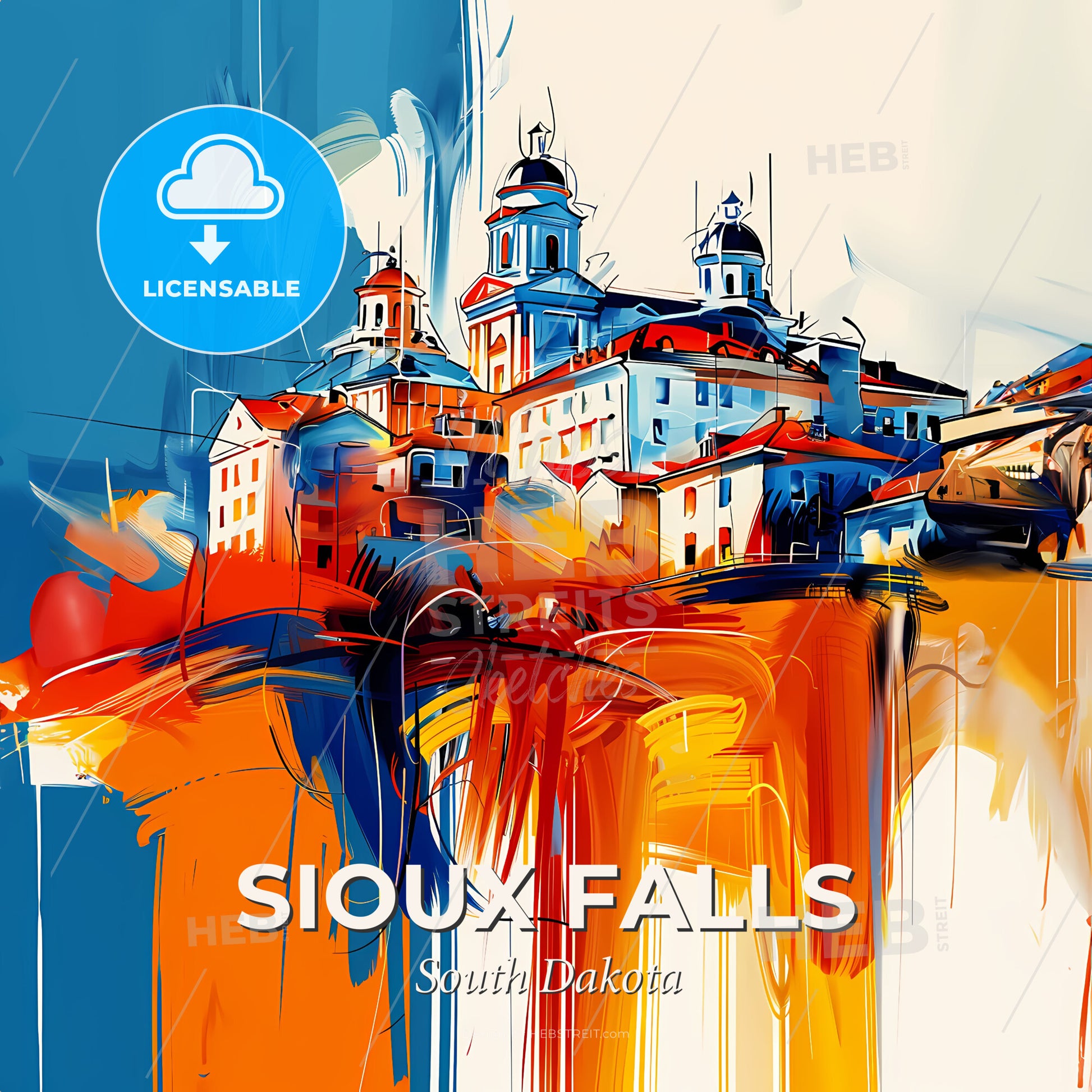 Vibrant Sioux Falls, South Dakota - A Painting Of A City - Square format print template
