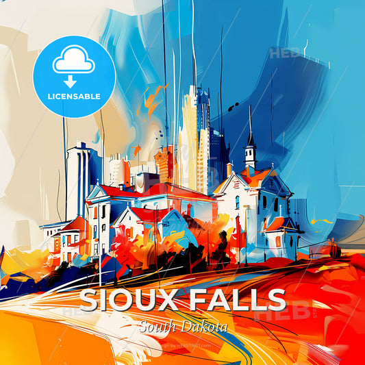 Vibrant Sioux Falls, South Dakota - A Painting Of A City - Square format print template