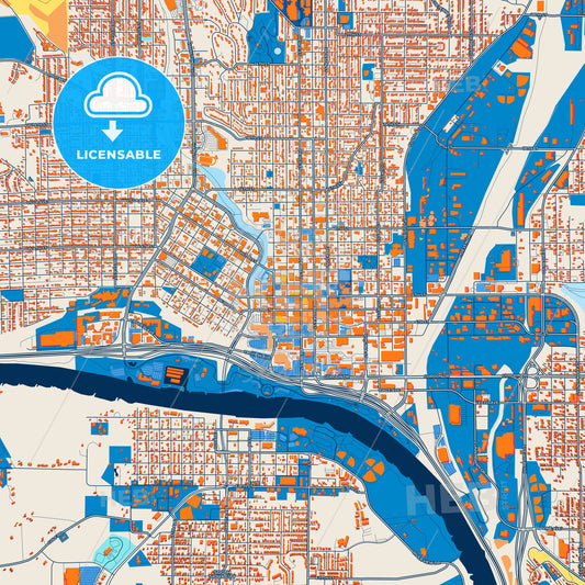 Colorful Sioux City Street Map with Labels and Buildings