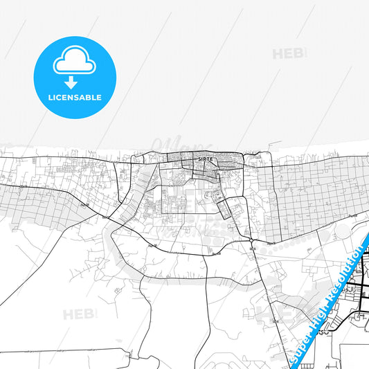Sirte, Libya light map with streetnames, citynames and districts