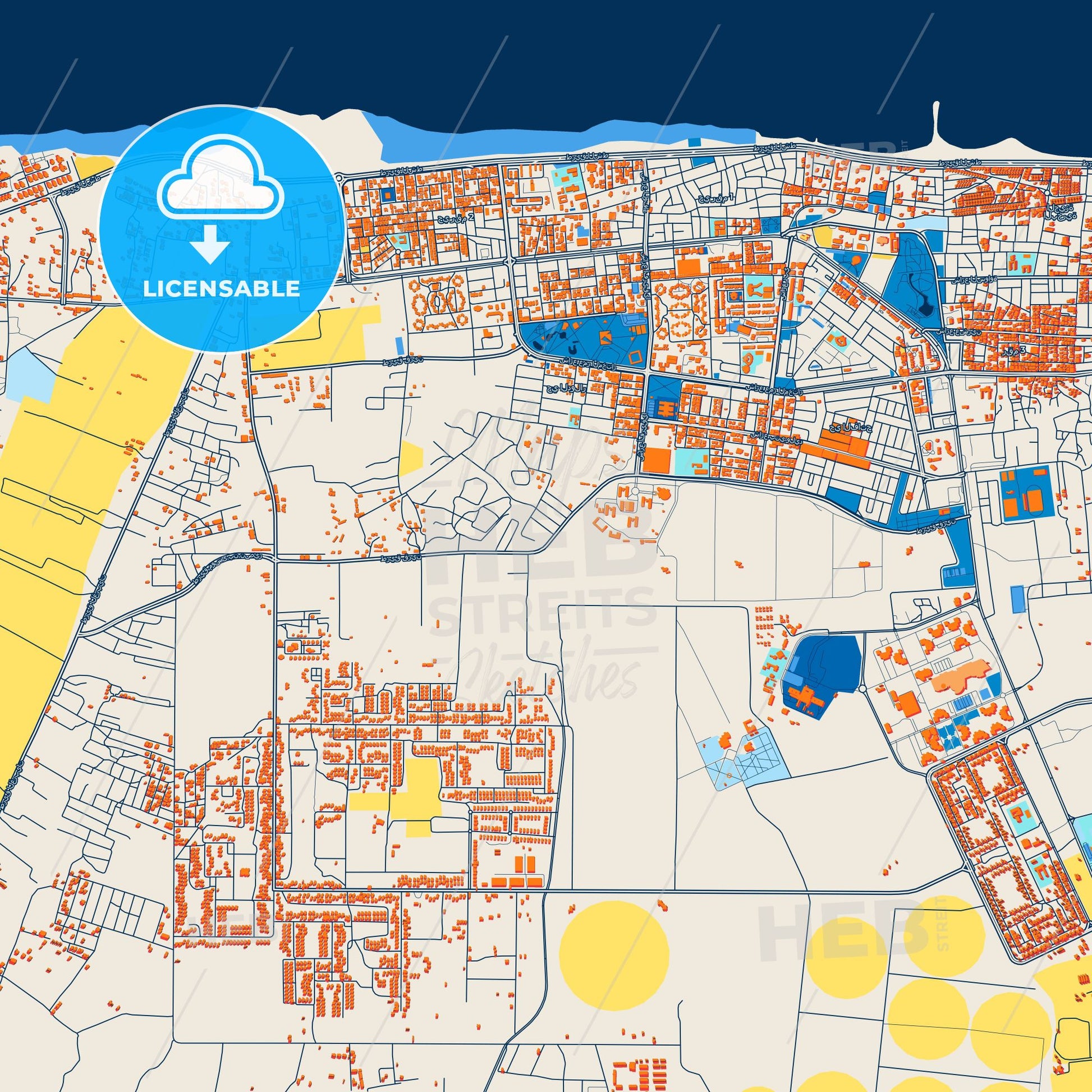 Colorful Sirte Street Map with Labels and Buildings