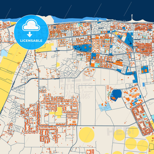 Colorful Sirte Street Map with Labels and Buildings
