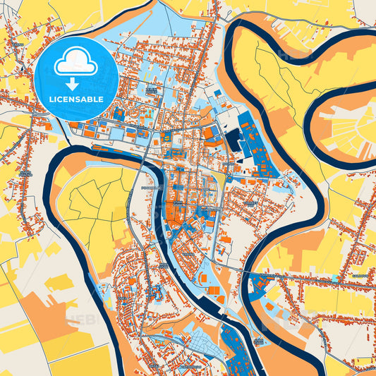 Colorful Sisak Street Map with Labels and Buildings