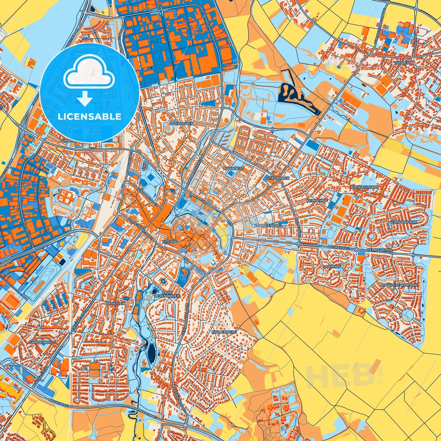 Colorful Sittard-Geleen Street Map with Labels and Buildings