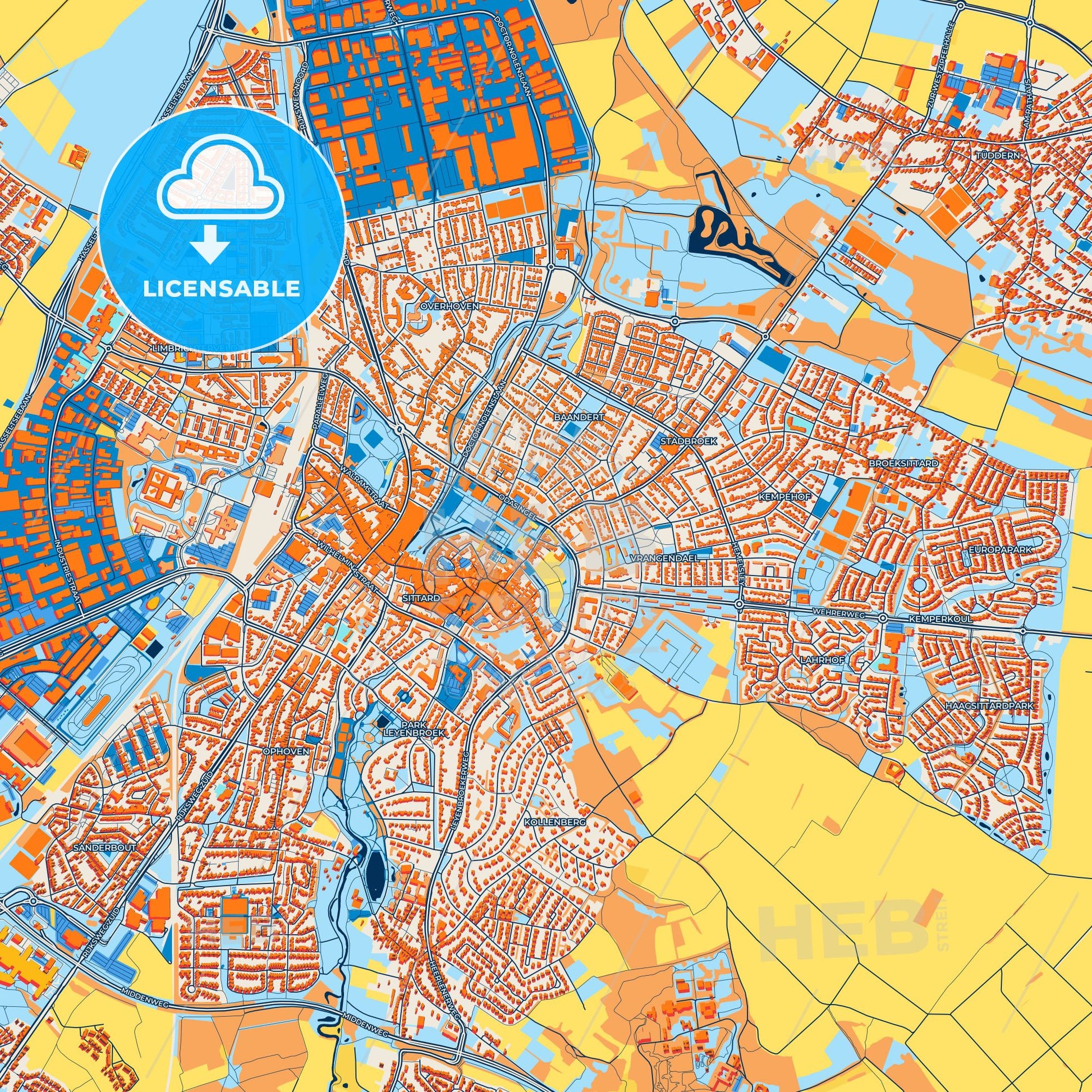 Colorful Sittard-Geleen Street Map with Labels and Buildings