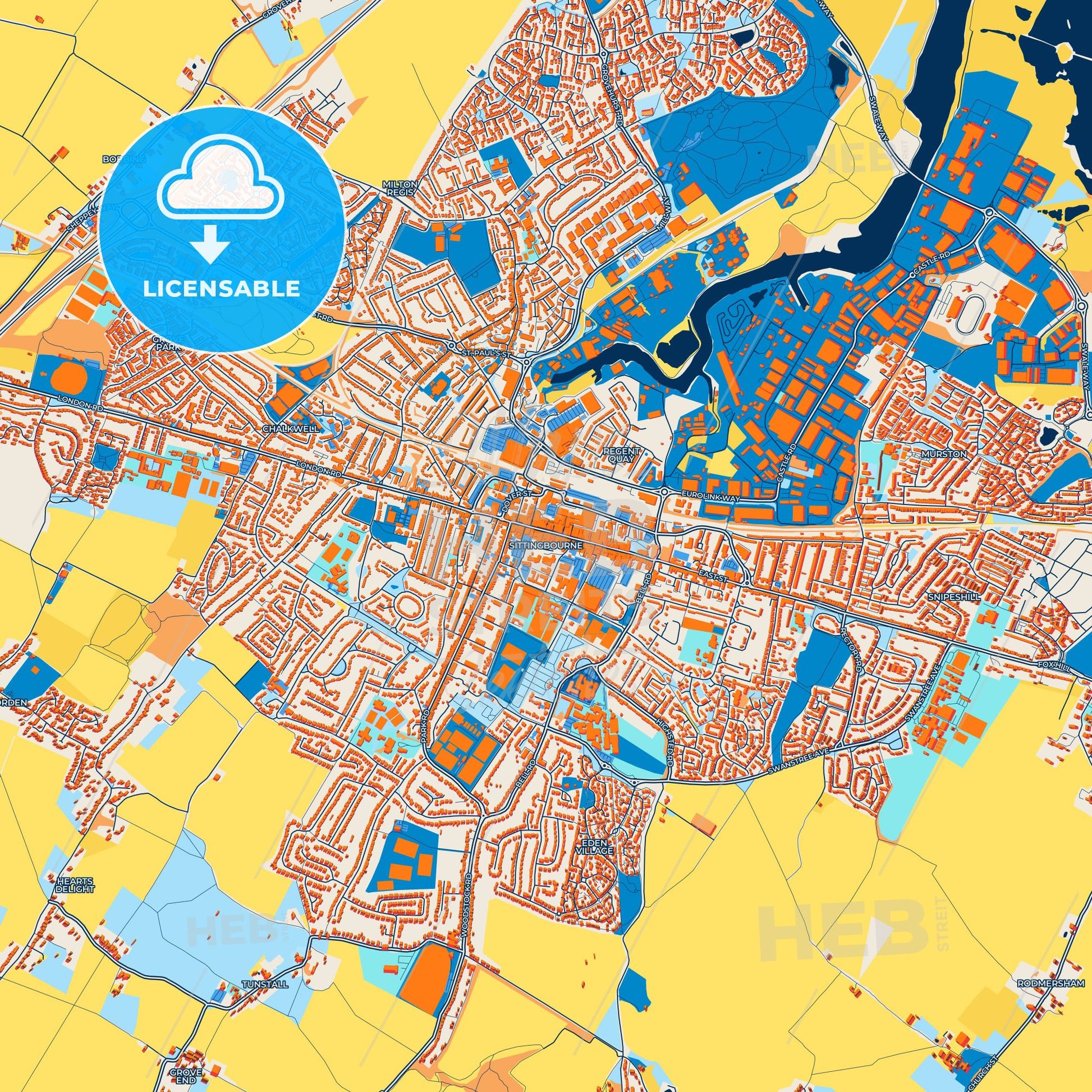 Colorful Sittingbourne Street Map with Labels and Buildings