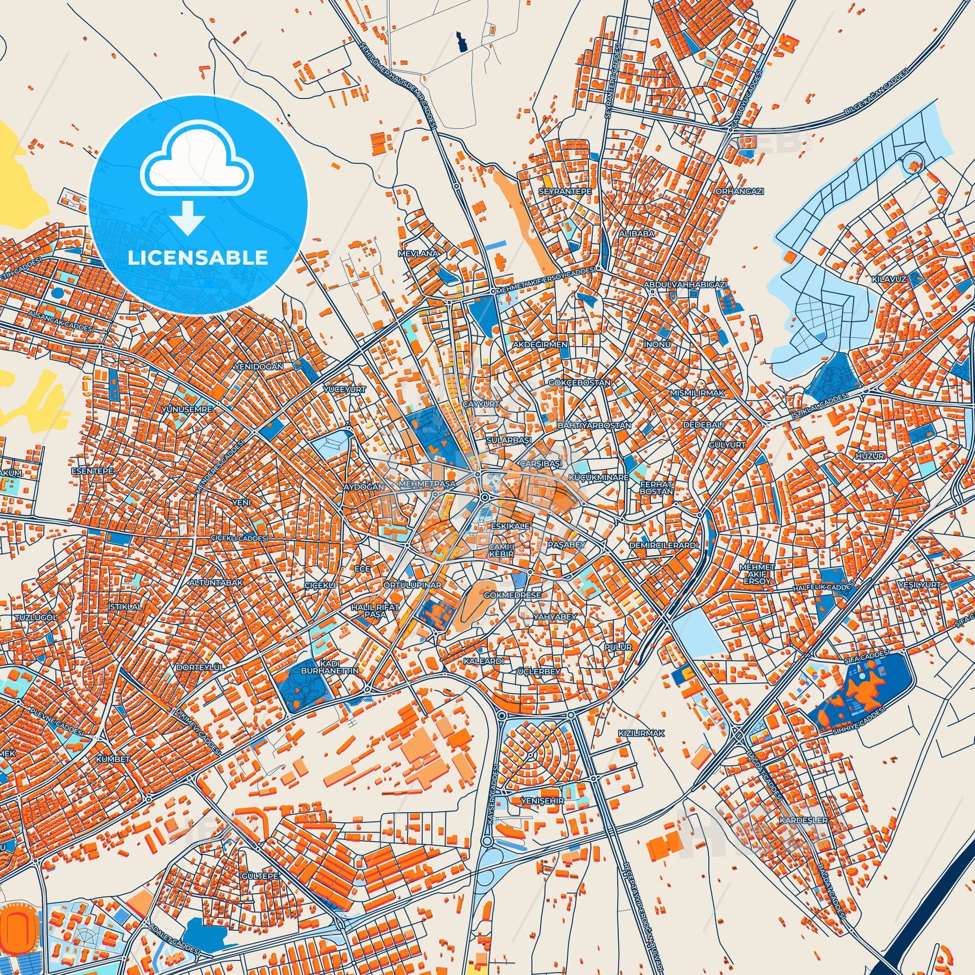 Colorful Sivas Street Map with Labels and Buildings