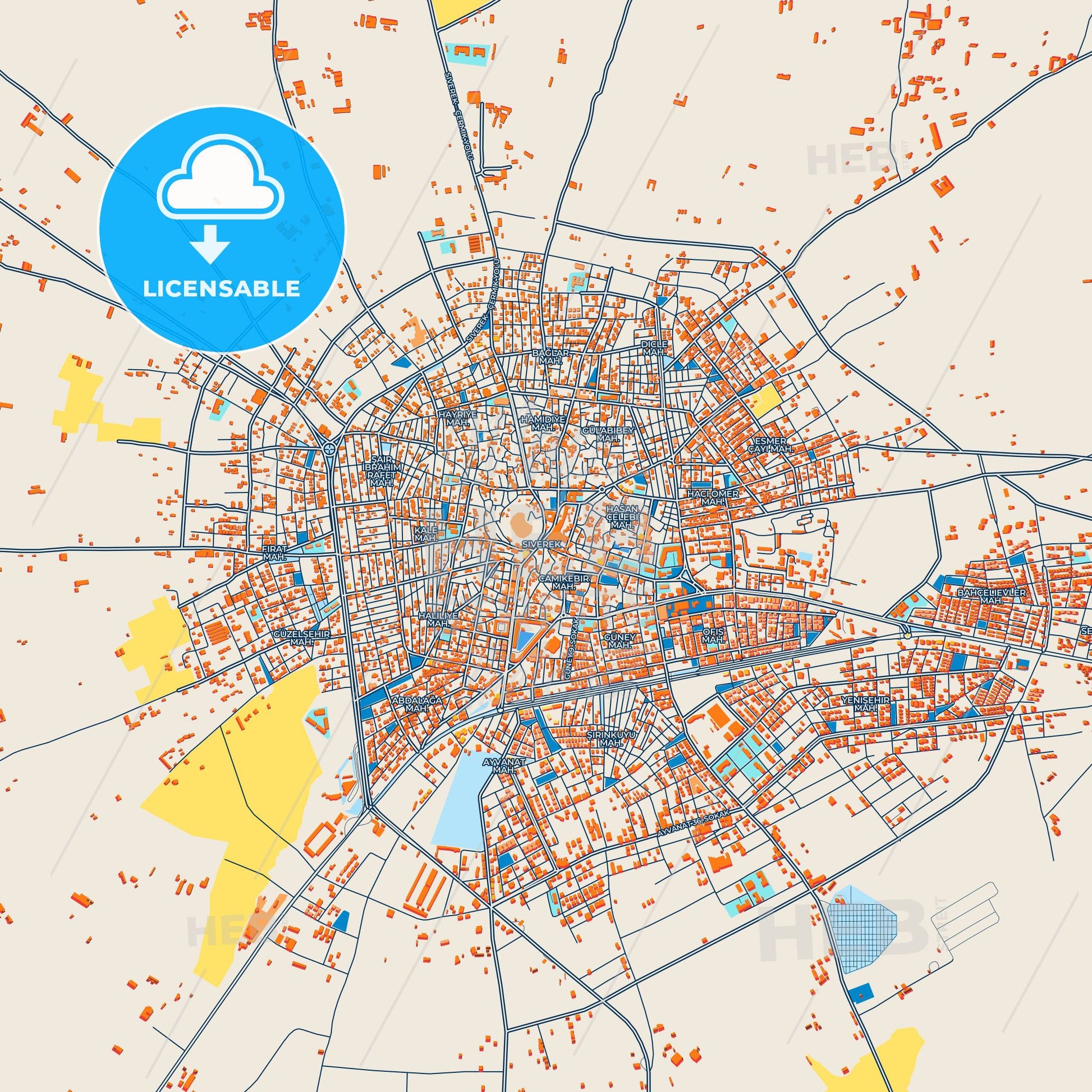 Colorful Siverek Street Map with Labels and Buildings