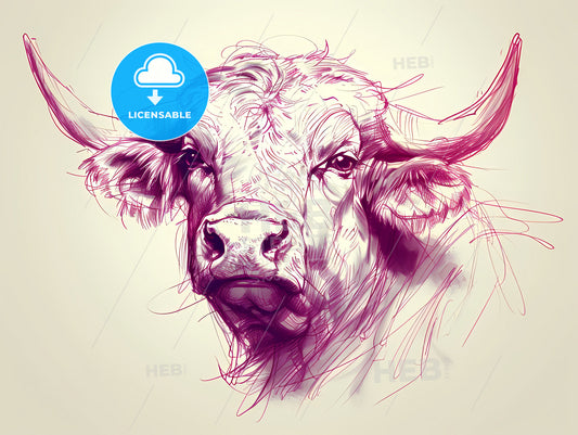 Vibrant Bull Head Sketch | Line Art Illustration | 3/4 Angle | Animal Drawing | Art Print
