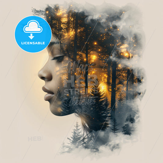 Sketches of the Surreal - A womans face with a forest in the background