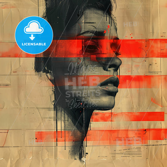 Sketches of the Surreal - A womans face with red stripes