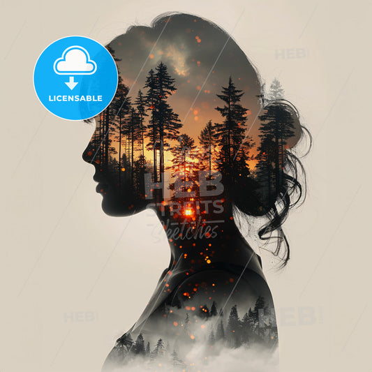 Sketches of the Surreal - A womans profile with trees and smoke