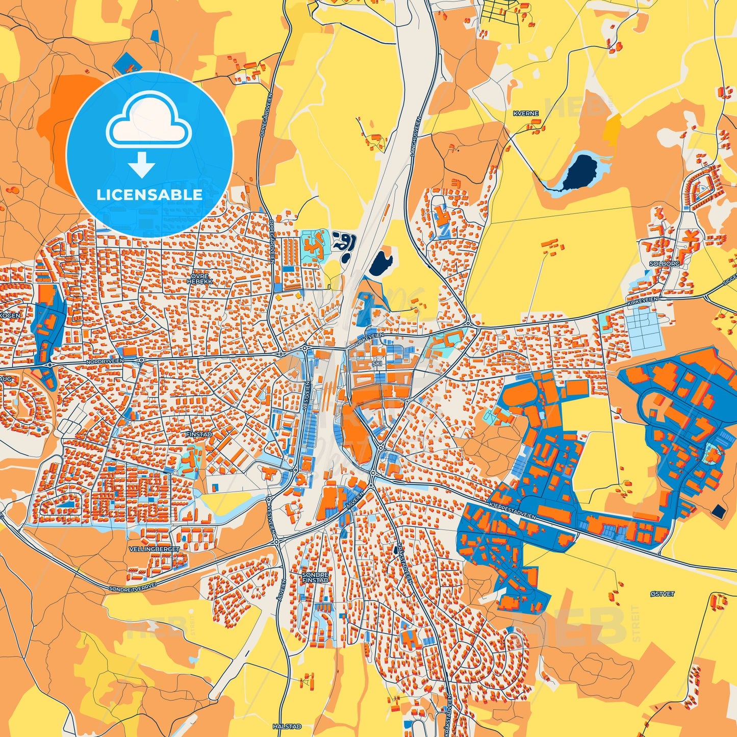 Colorful Ski Street Map with Labels and Buildings