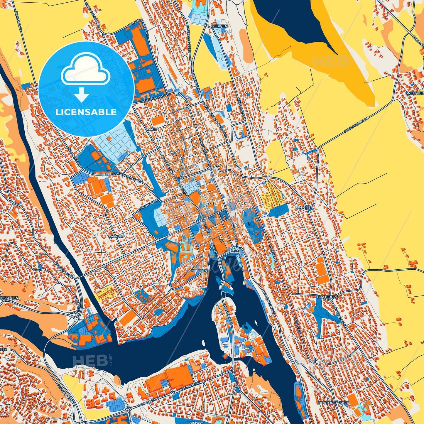 Colorful Skien Street Map with Labels and Buildings