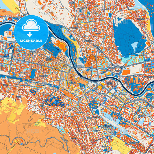 Colorful Skopje Street Map with Labels and Buildings