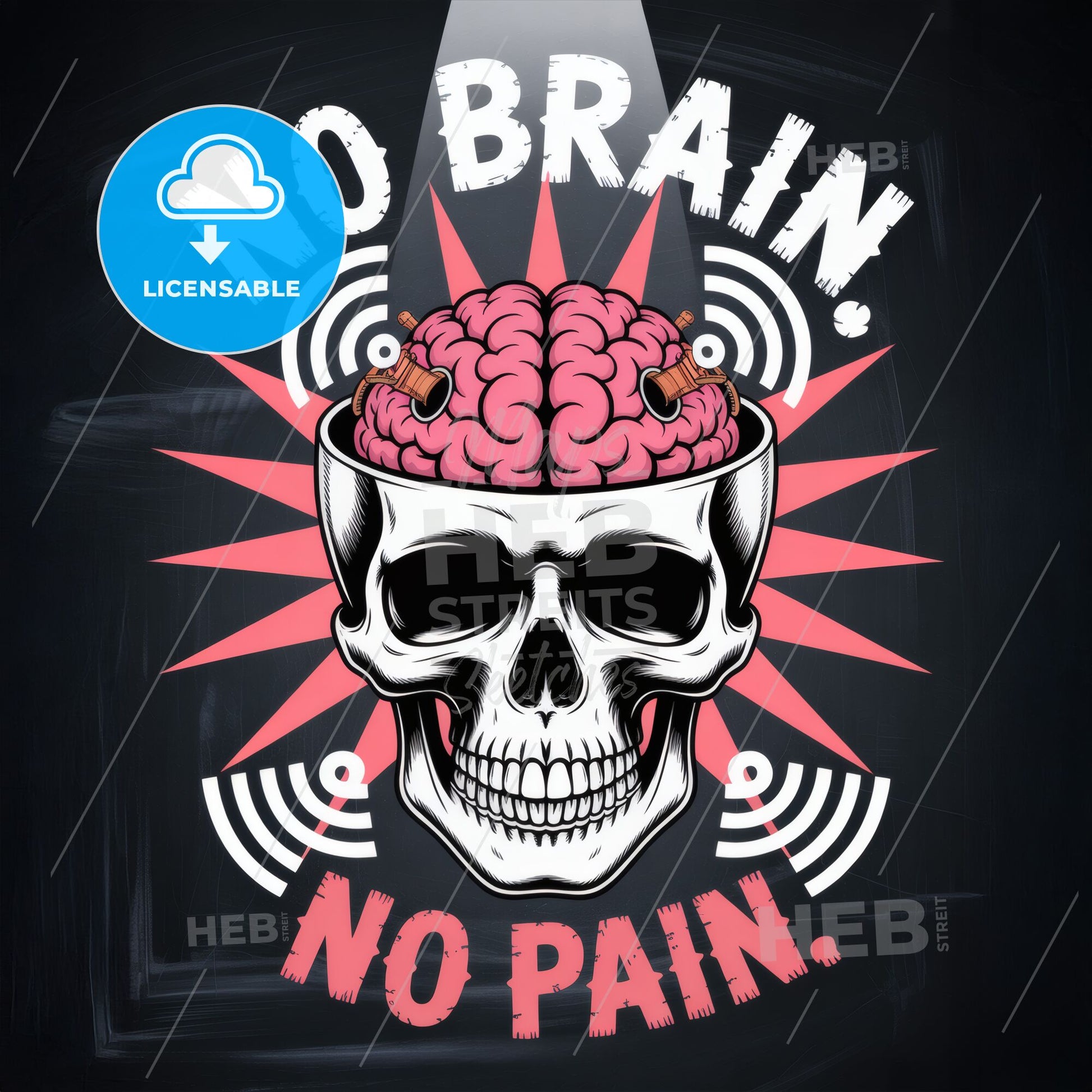 Skull with Brain Design: Emphasizing the Concept ‘No Brain, No Pain’ for Creative Artwork