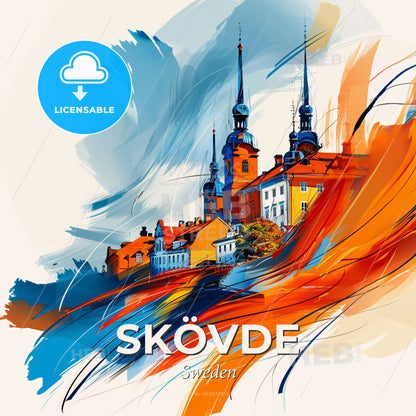 Vibrant Skövde, Sweden - A Colorful Painting Of A Building - Square format print template