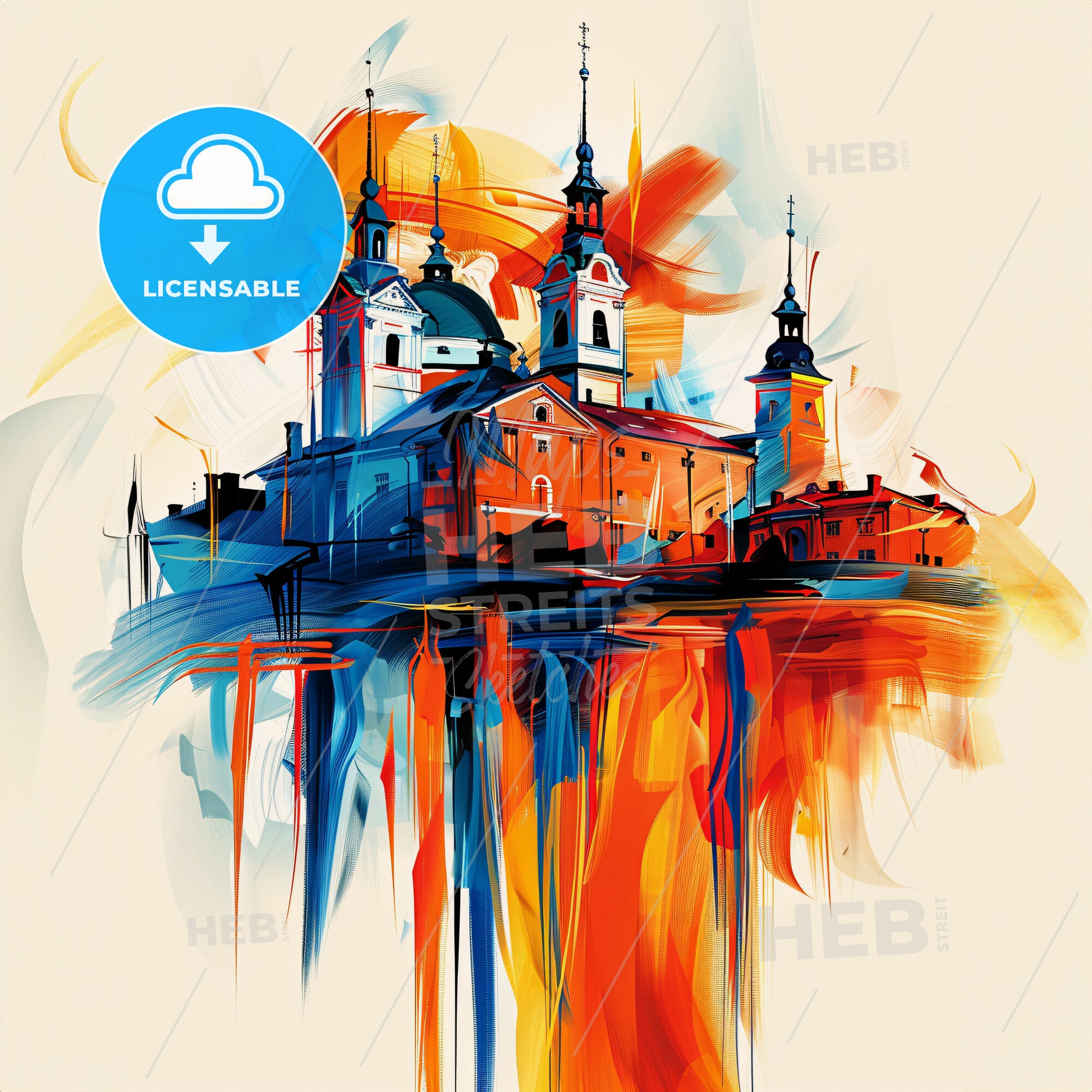 Vibrant Skövde, Sweden - A Painting Of A Building