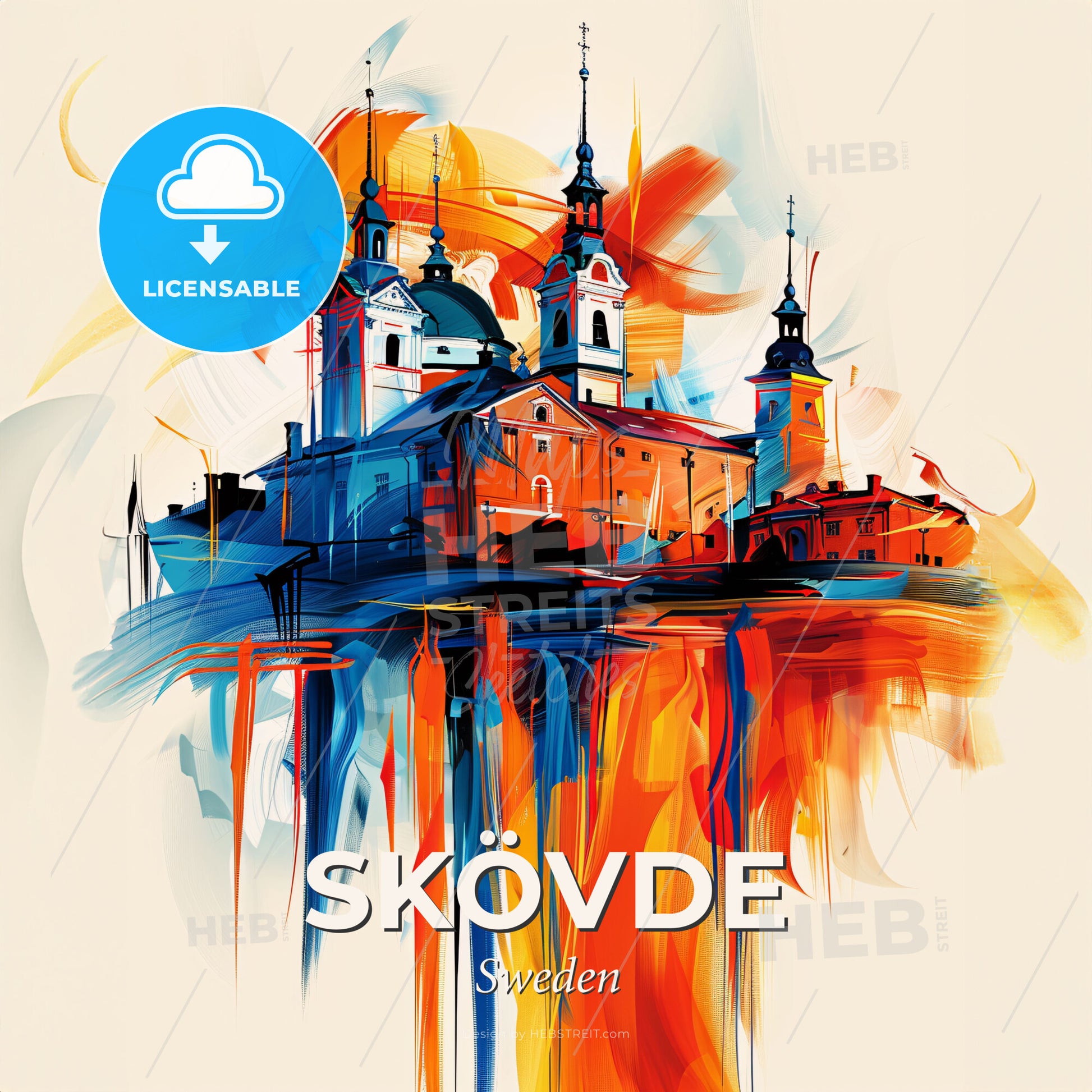 Vibrant Skövde, Sweden - A Painting Of A Building - Square format print template