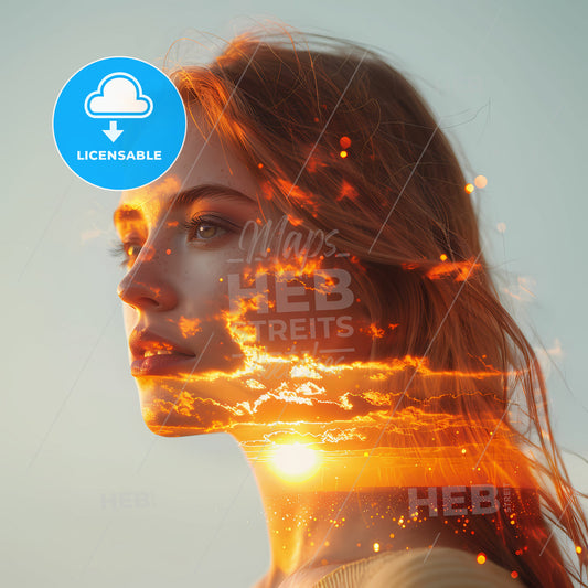 Sky and Sigh: The Breath of the Heavens - A woman with a double exposure of the sun and clouds