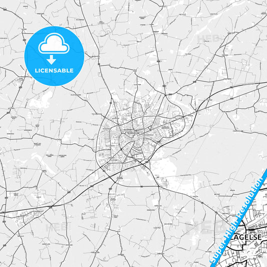 Slagelse, Denmark light map with streetnames, citynames and districts